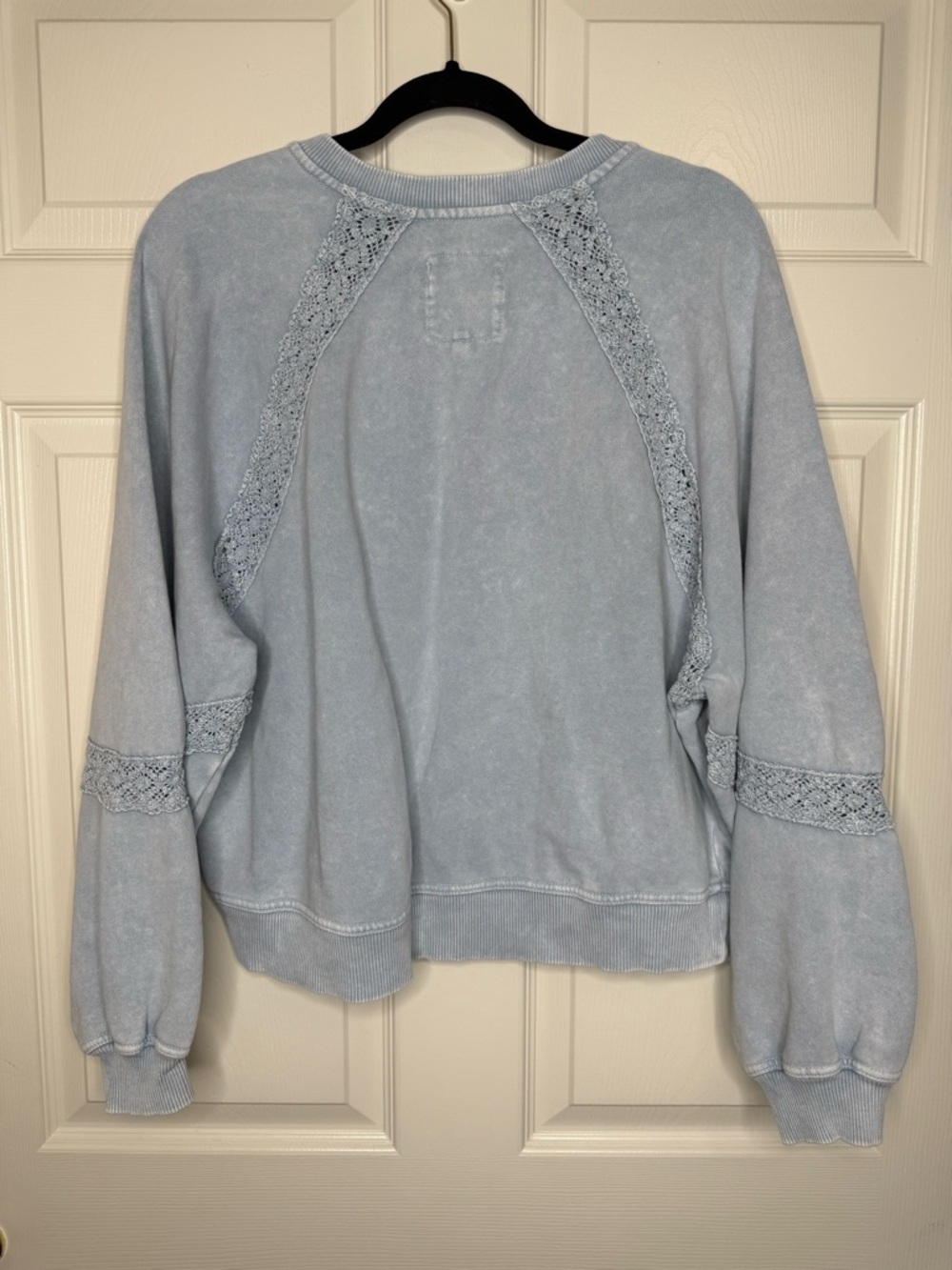 Aerie Hey Crochet Sweatshirt Cloud Wash Blue Long Sleeve Size S Cozy Lounge - Picture 7 of 13
